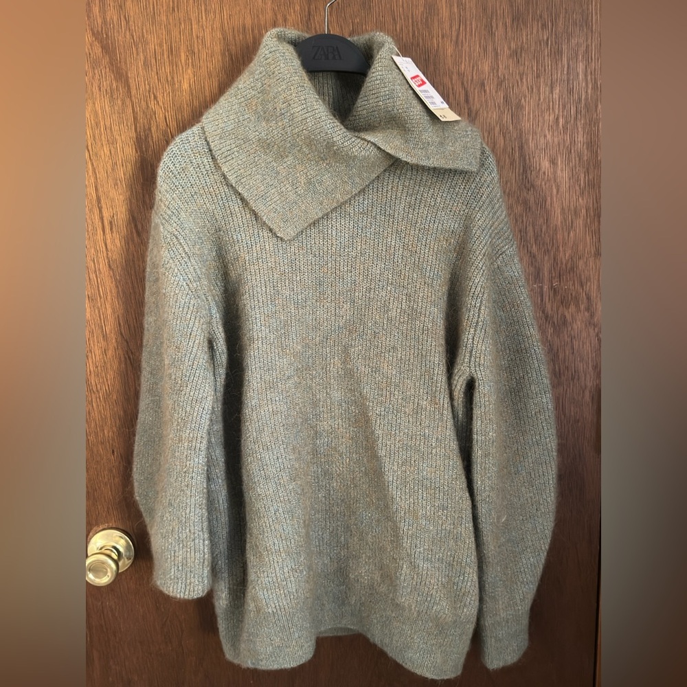 H&M Gray Heather Oversized Split Neck Sweater